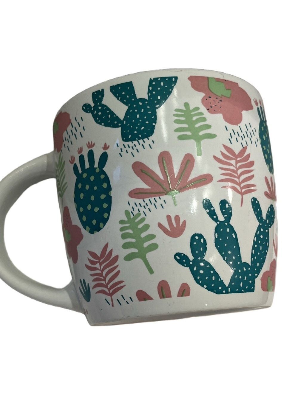 🛍️3/$30 Or 2/$20🛍️ White Cactus Garden Coffee Tea Mug 12 oz